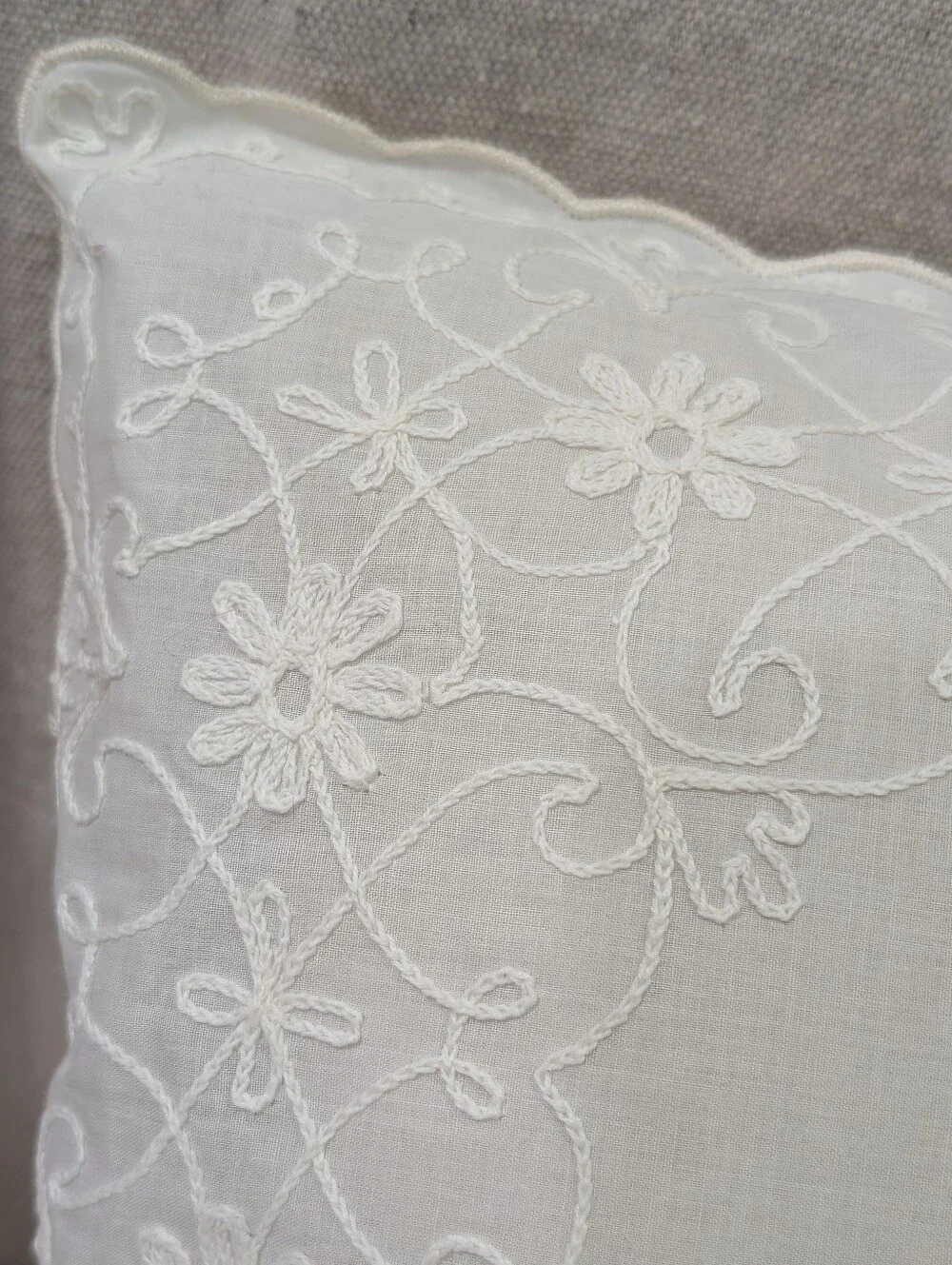 Vintage Marshall Fields child's feather pillow w/ white embroidered pillow case